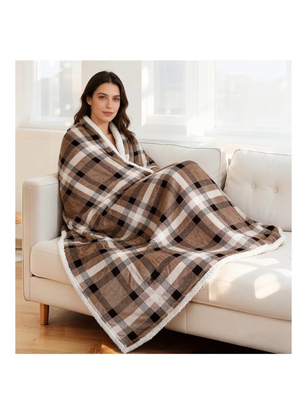 Heated Sherpa Throw Blanket With 10 Heat Settings & Plaid Pattern Fast Warm-Up A